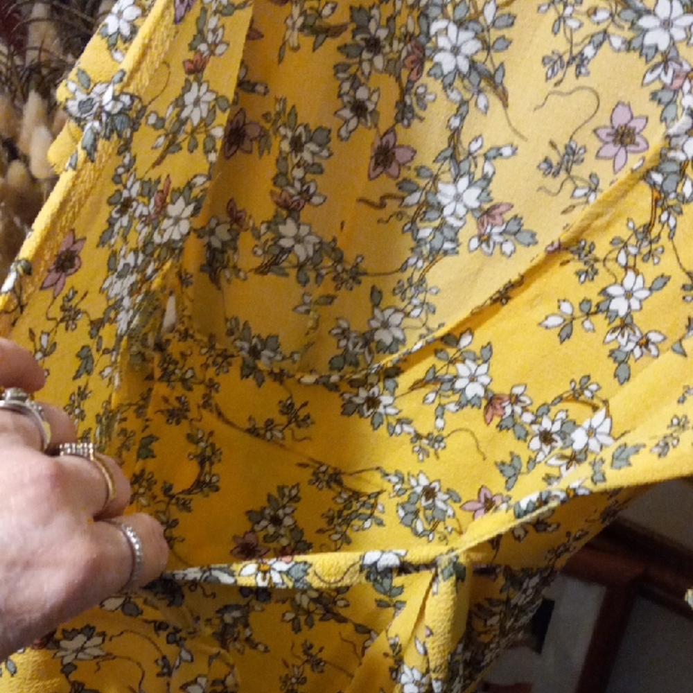 Floral Yellow Wrap Dress - Picture 3 of 9